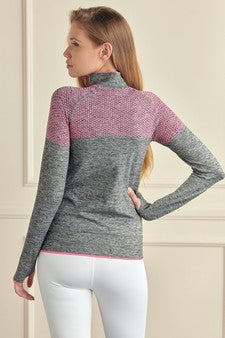 Women's Seamless Half Zipper Jacket with Thumb Holes