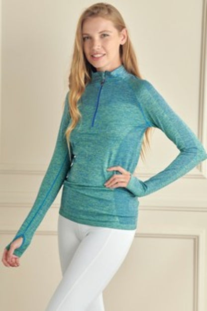 Women's Seamless Half Zipper Jacket with Thumb Holes