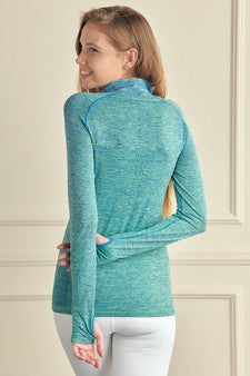 Women's Seamless Half Zipper Jacket with Thumb Holes