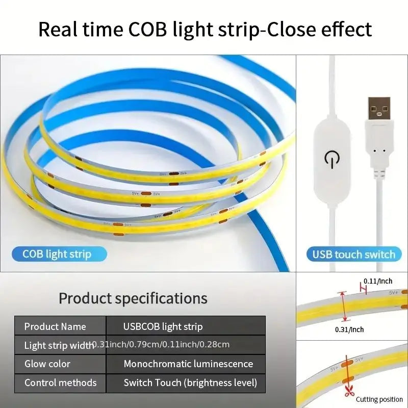 LED Light Strip USB Touch Sensor 5V COB Diode Tape Dimmer Backlight