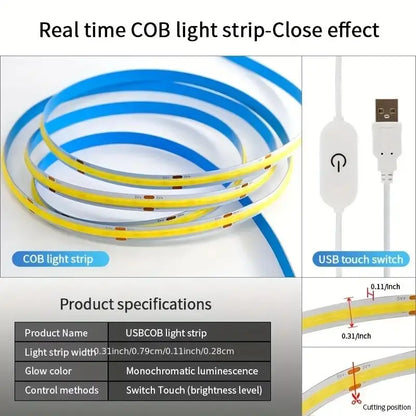LED Light Strip USB Touch Sensor 5V COB Diode Tape Dimmer Backlight