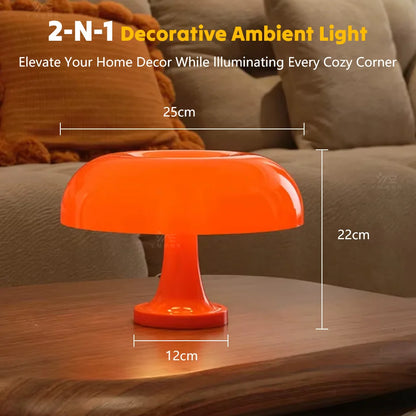 Orange Mushroom Table Lamp LED Rechargeable 3 modes Ambient Lights
