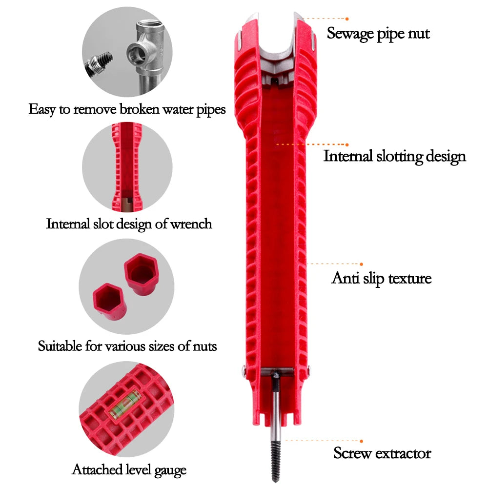 Three head red Sink wrench 8-in-1 screw removing water heater water