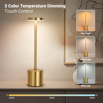 Simple LED Rechargeable Touch Metal Table Lamp Three Colors Bedside