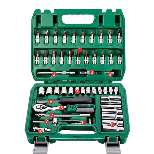 46/53 pcs Drive Socket Ratchet Wrench Set Reversible Ratchet with S2
