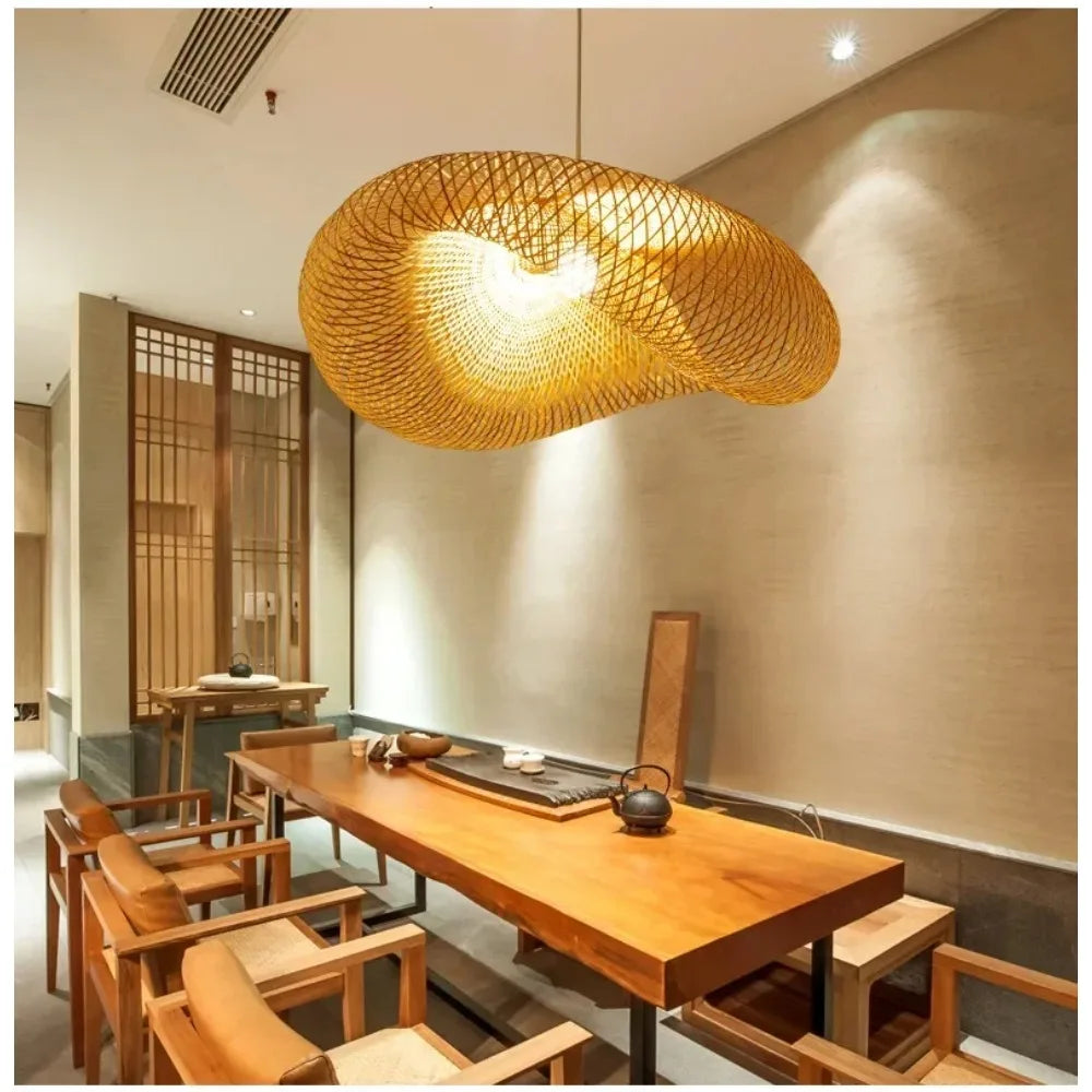 Bamboo Weaving LED Pendant Light HandMade Vintage Home Hanging