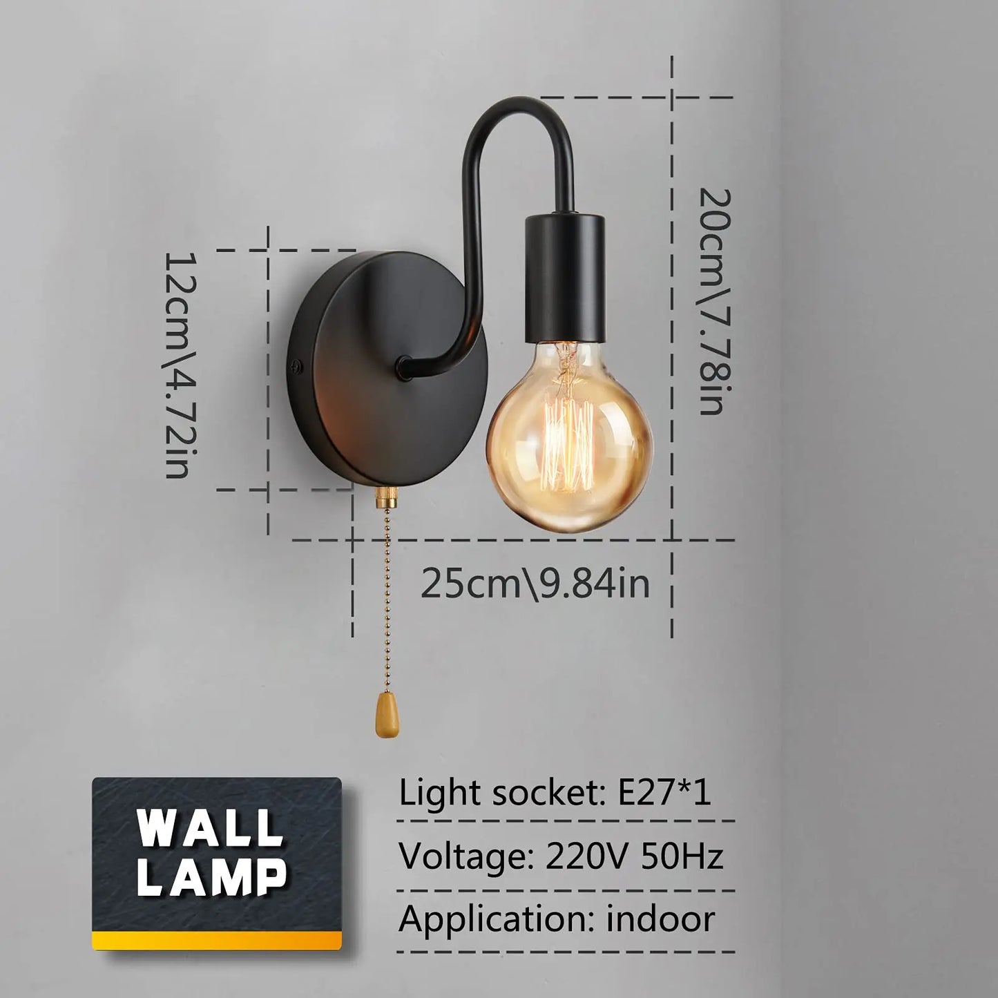 Nordic Industrial Wall Lamp Iron Black E27 Indoor Lighting Bedside