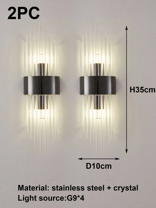 Gold/Black Stainless Steel Crystal Wall Sconce for Living Room,