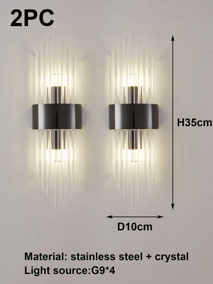 Gold/Black Stainless Steel Crystal Wall Sconce for Living Room,