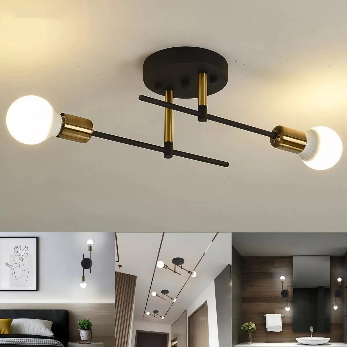 Nordic Simple Living Room Ceiling Light 2 lamps Modern Long Iron Arm