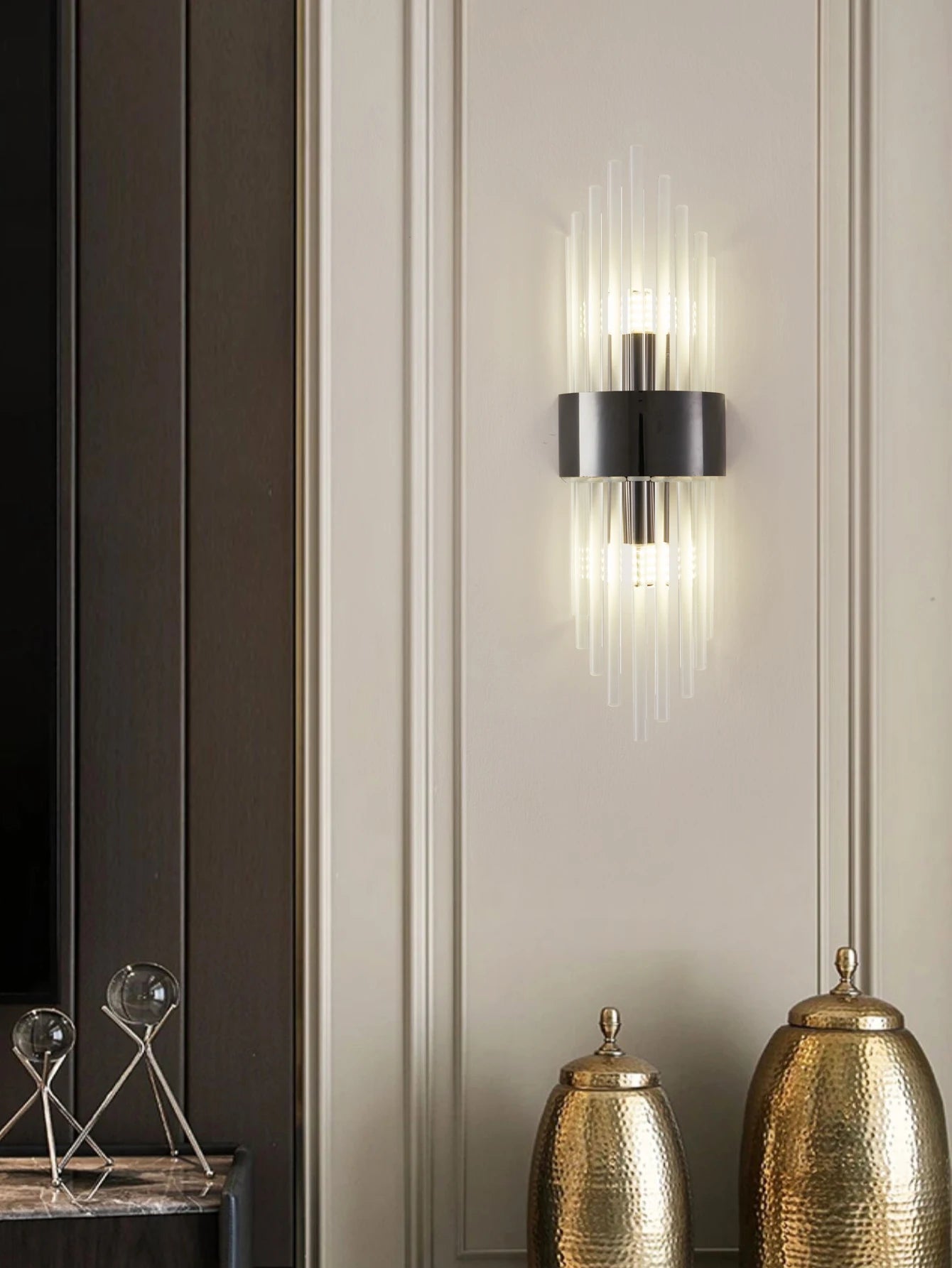 Gold/Black Stainless Steel Crystal Wall Sconce for Living Room,