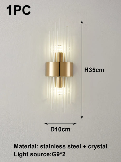 Gold/Black Stainless Steel Crystal Wall Sconce for Living Room,