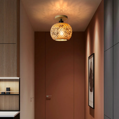 Retro Led Bamboo Woven Ceiling Lamp Corridor Aisle Living Room Ceiling