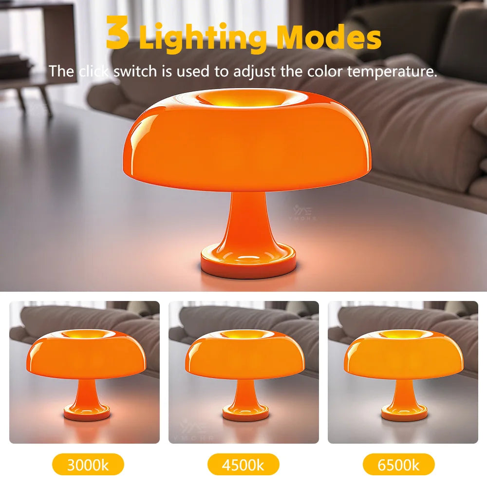 Orange Mushroom Table Lamp LED Rechargeable 3 modes Ambient Lights