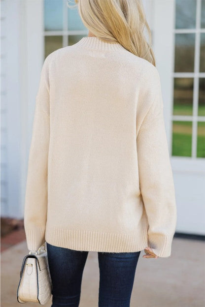 Embroidered Flower Ribbed Loose Sweater