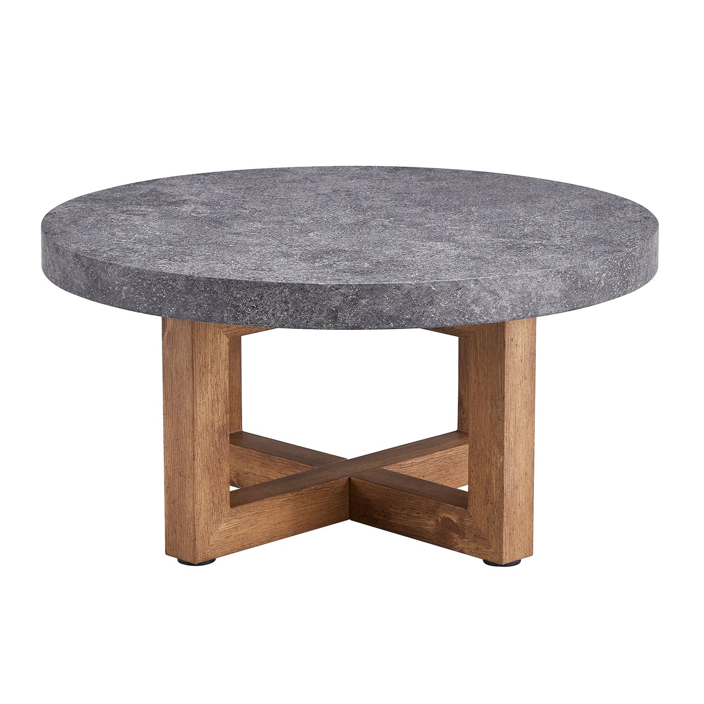 Modern Retro Gray Texture MDF Round Coffee Table with Crossed Legs,