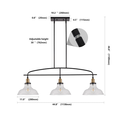 45' Industrial 3-Light Pendant Chandelier with Clear Glass Shades,