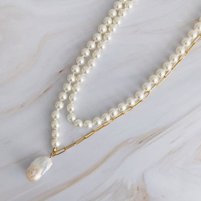 Pearl And Chain Long Necklace