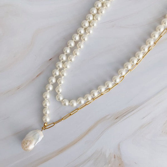 Pearl And Chain Long Necklace