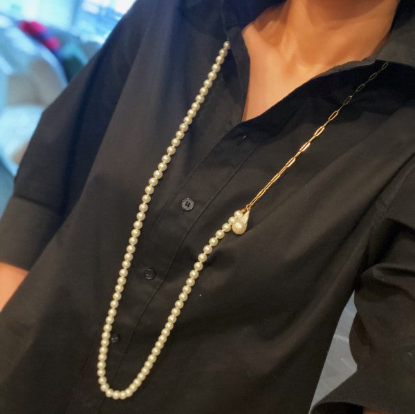 Pearl And Chain Long Necklace