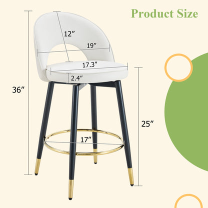 360 ° rotatable bar chair.Modern White PU comfortable upholstered bar