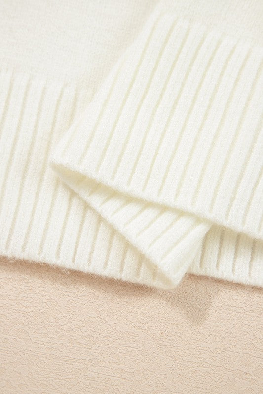 Embroidered Flower Ribbed Loose Sweater