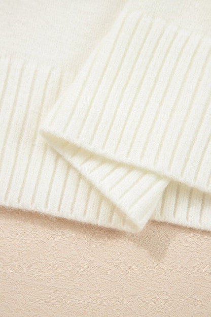 Embroidered Flower Ribbed Loose Sweater