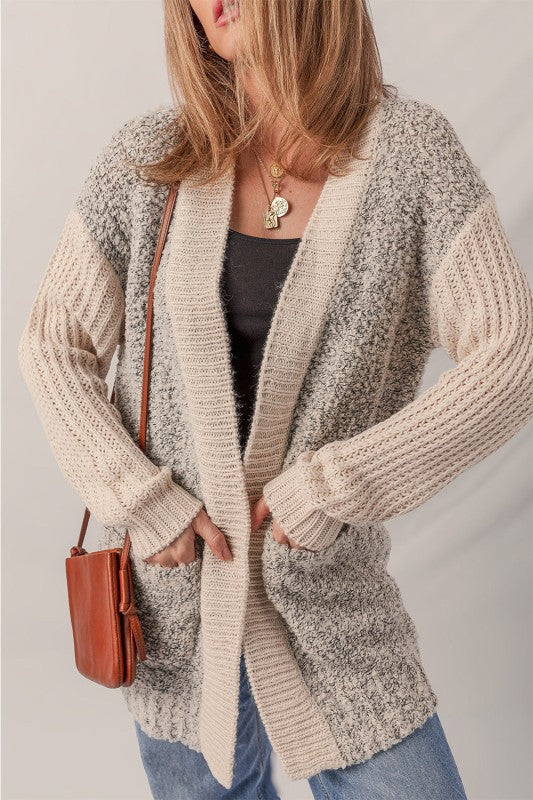 Stylish Open Front Pocketed Cardigan
