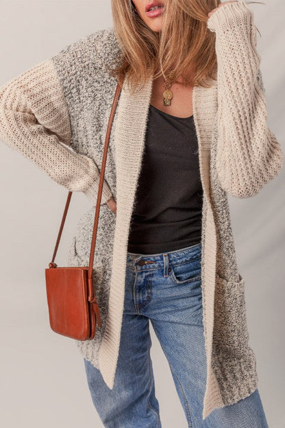 Stylish Open Front Pocketed Cardigan