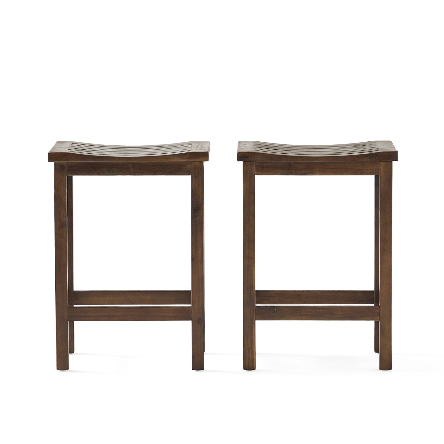 Outdoor Acacia Wood Counter Height Barstool, Set of 2, Mahogany Brown
