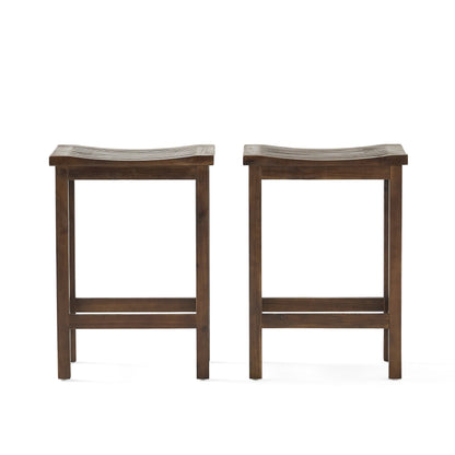 Outdoor Acacia Wood Counter Height Barstool, Set of 2, Mahogany Brown