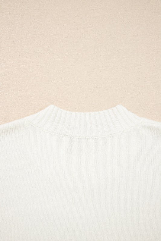 Embroidered Flower Ribbed Loose Sweater