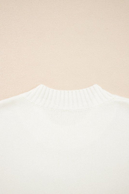 Embroidered Flower Ribbed Loose Sweater