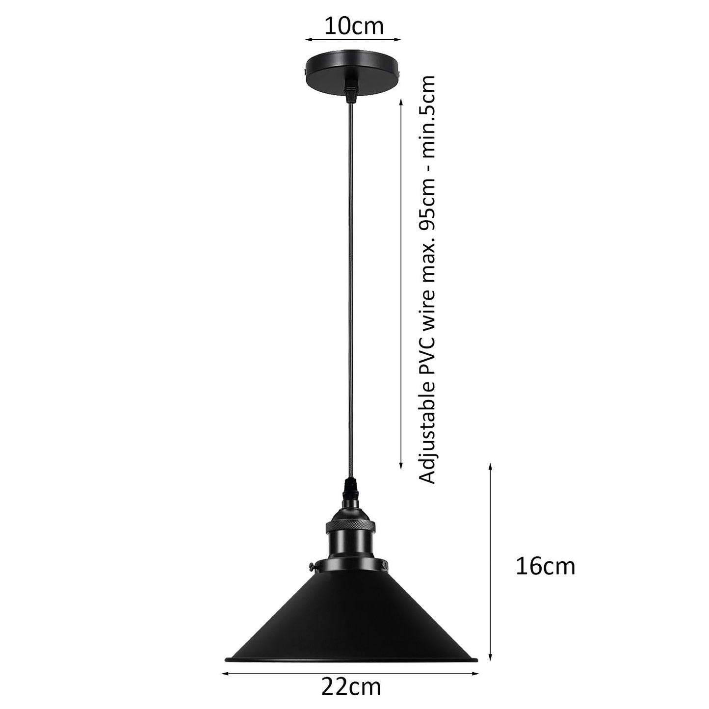 Black Metal Cone Shade Pendant Light Fixture~3393