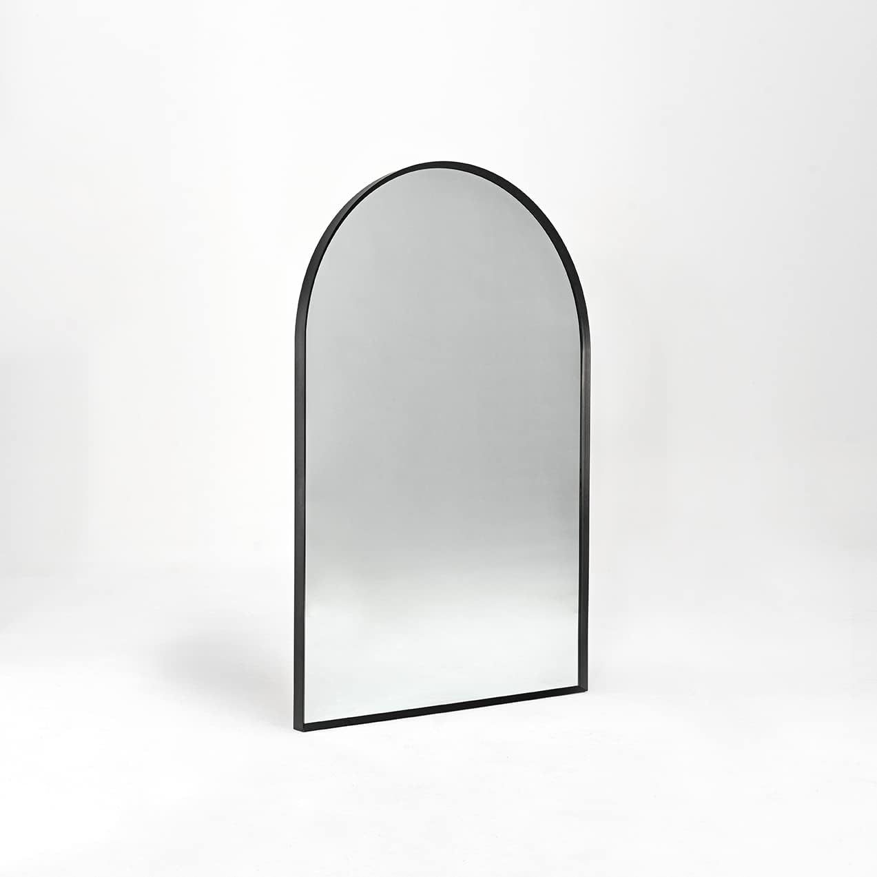 24x36 Inch Black Metal Framed Arched Bathrrom Mirror for Wall.