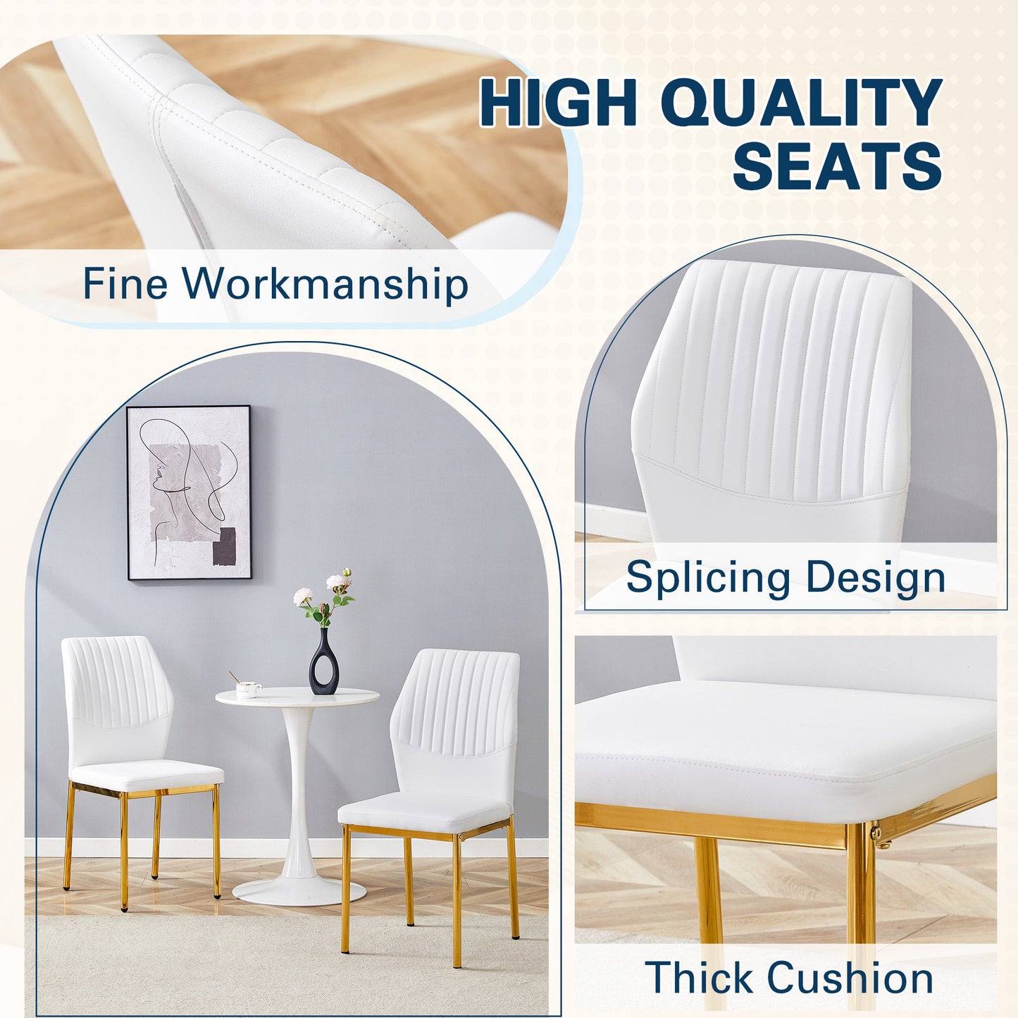 Luxury Simple Chair - Set of 4 White PU Material High Resilience