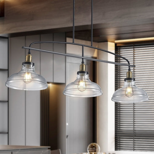 45' Industrial 3-Light Pendant Chandelier with Clear Glass Shades,