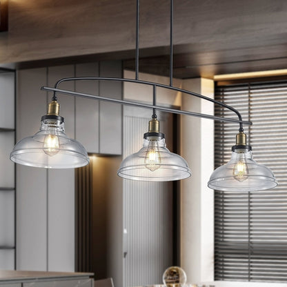 45' Industrial 3-Light Pendant Chandelier with Clear Glass Shades,