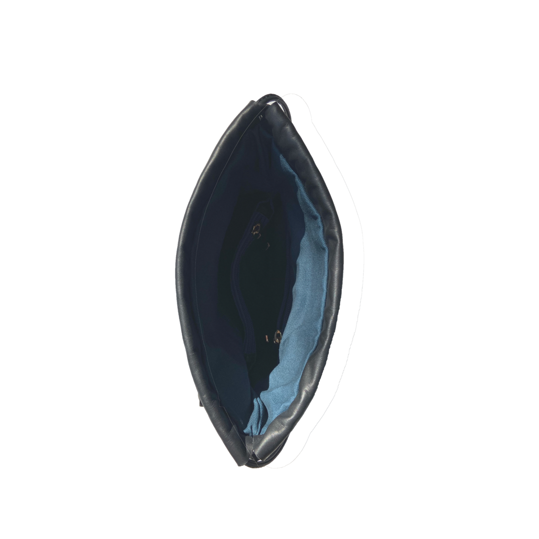 Leather Bucket Bag Black Purse Snakeskin Drawstring Design Medium Size