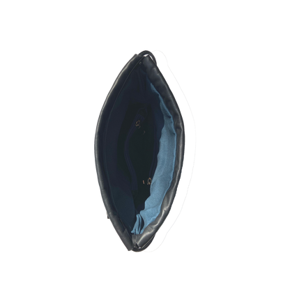 Leather Bucket Bag Black Purse Snakeskin Drawstring Design Medium Size